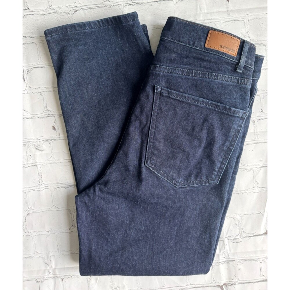 EXPRESS Size 10 R Women's Cropped Straight High Rise Jeans Dark Blue Stretch EUC